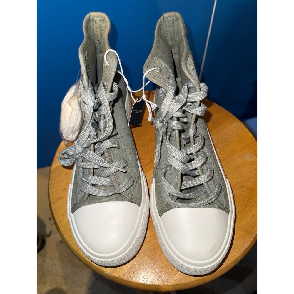 American Eagle Womens Floral Embroidered Canvas High Top Sneakers Olive Green